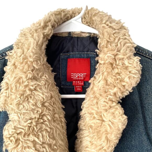 Esprit Penny Lane Denim Sherpa Trim Jean Coat Jacket size large quilted - Picture 3 of 10